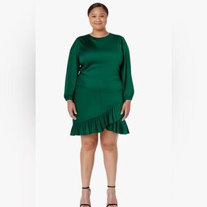 CUPSHE Green Ruched Smocked Ruffle Neck Long Sleeve Sexy Holiday Mini Dress-XL